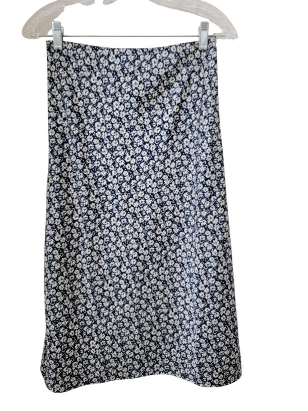 J. Crew Size XS Navy Blue & White Ditsy Floral Print Midi Skirt